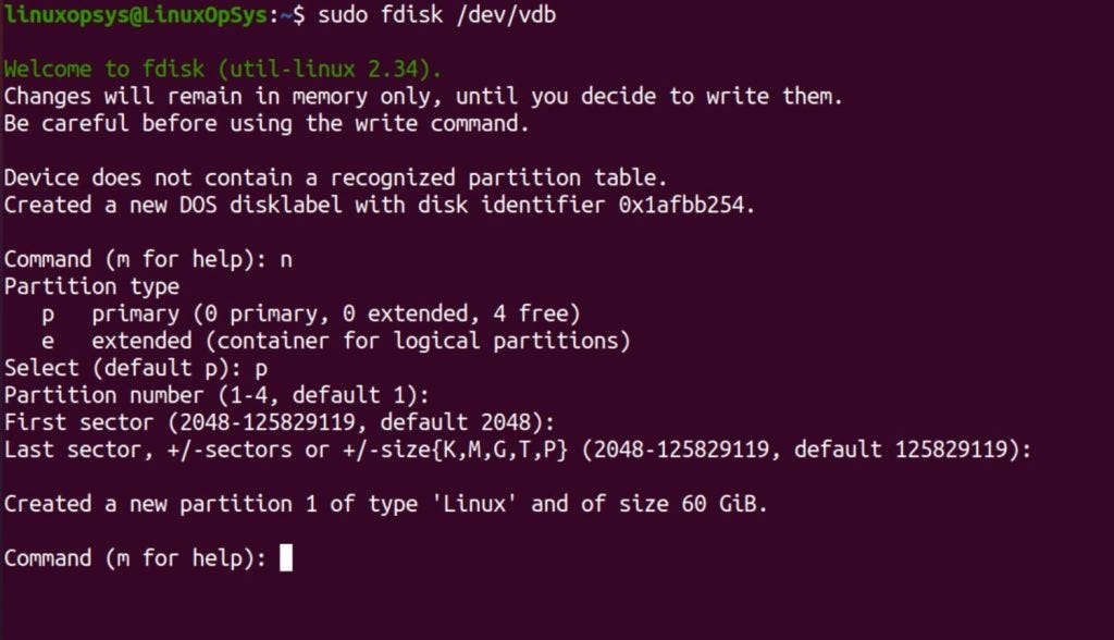 fdisk partition /dev/vdb