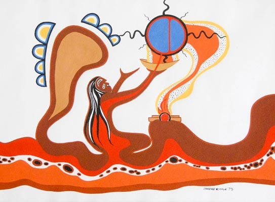 Medicine Man by Jackson Beardy - Woodlands Art Original - Red Kettle Art  And Collectibles