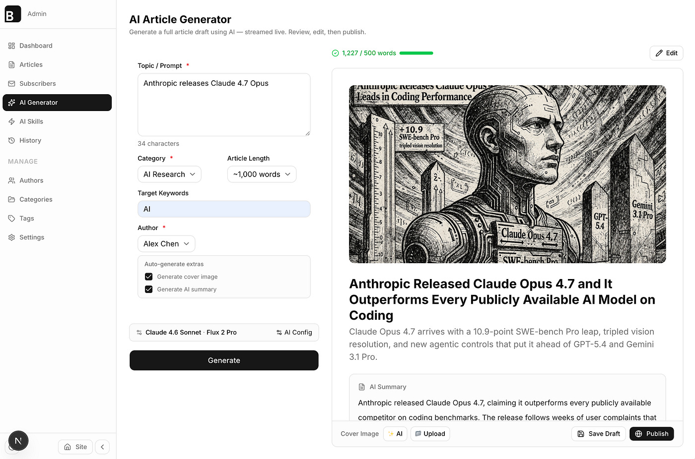 Generating articles with AI in BloggFast. Image by Jim Clyde Monge