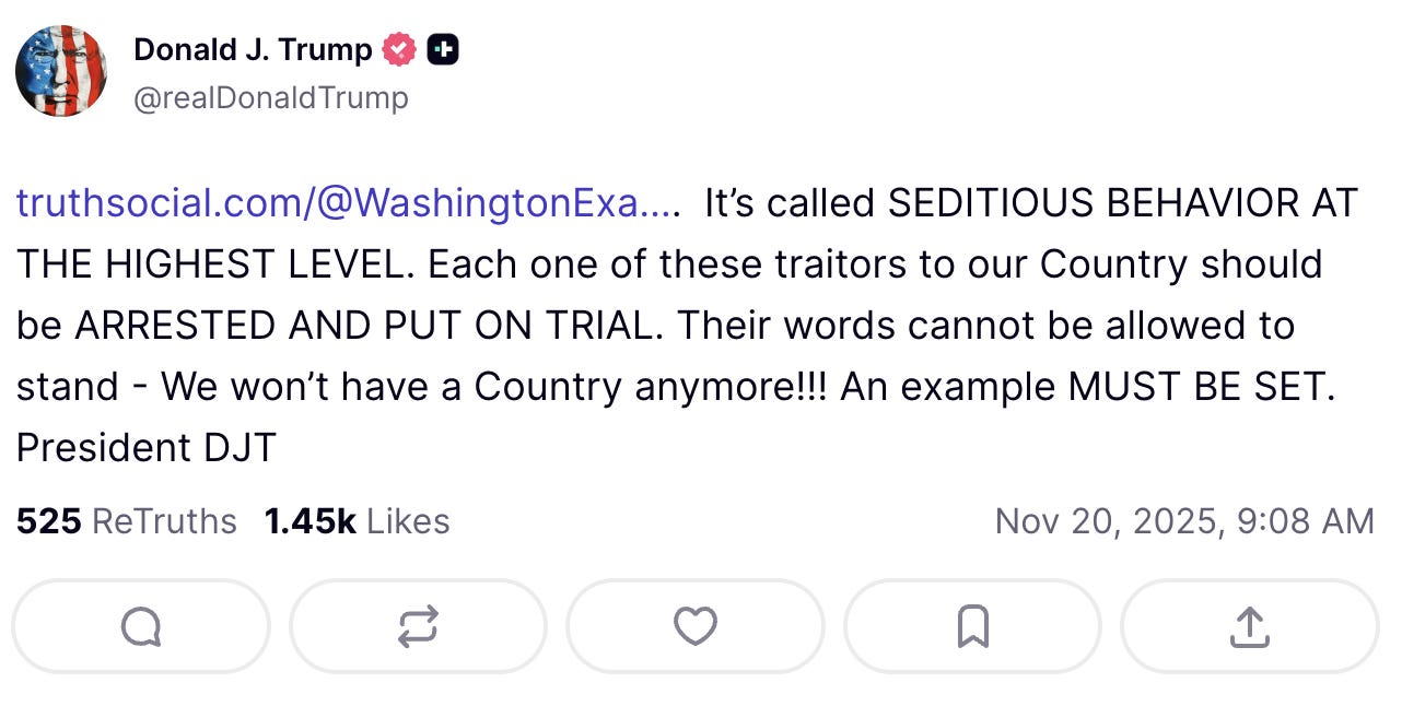 Truth social post from Trump