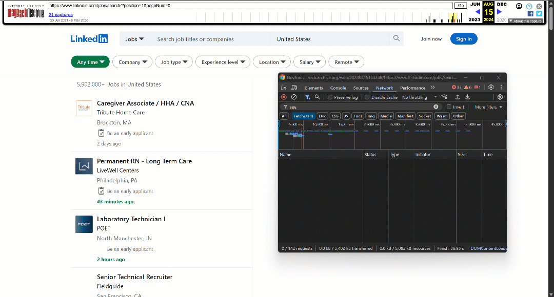Note the API calls appearing as you scroll down