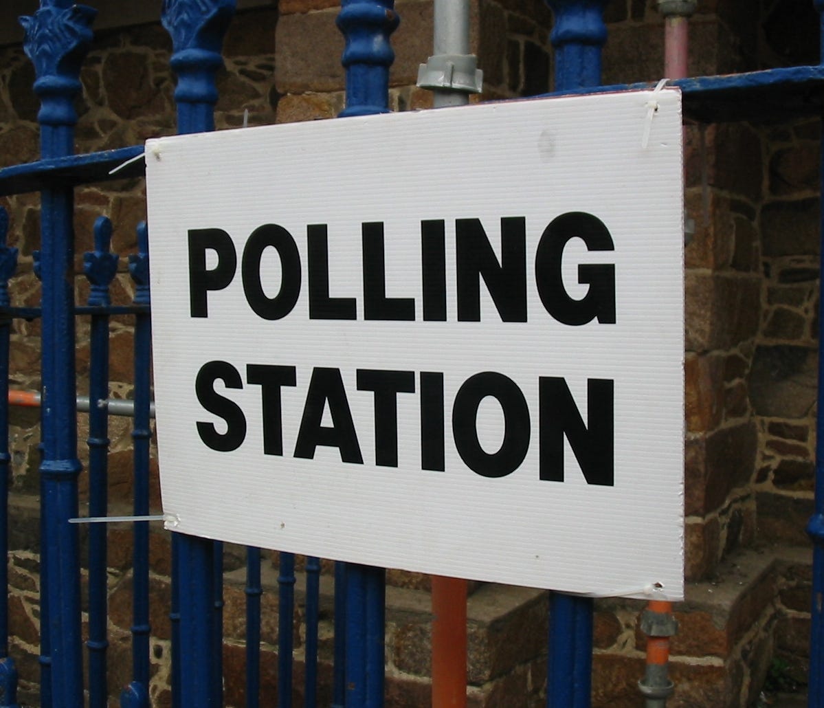 A sign saying "Polling Station" at a polling place in NJ, 2008