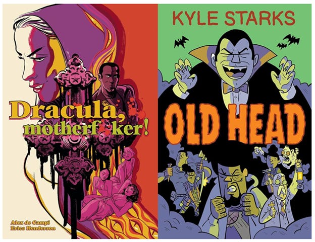 Covers of "Dracula, Motherf**ker!" and "Old Head."