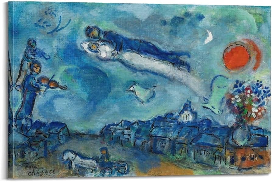 Marc Chagall Famous Art poster Les Mariés Au-dessus Du Village Canvas Wall  Art Prints Gifts Photo Picture Paintings Room Decor Home Decorative ...