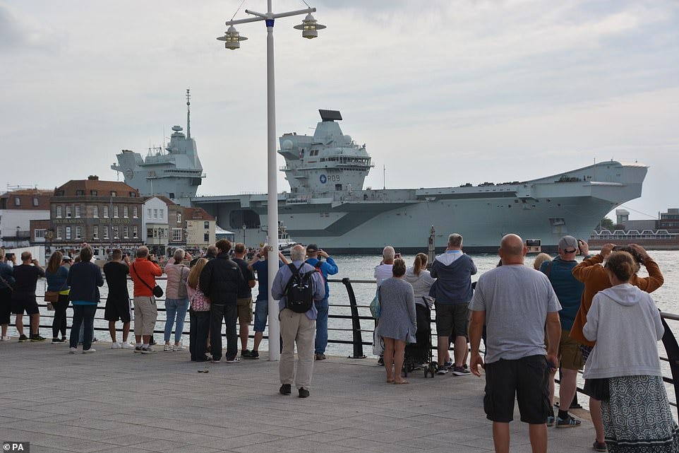 Royal Navy aircraft carrier HMS Prince of Wales returns to Portsmouth Naval Base after breaking down off the Isle of Wight