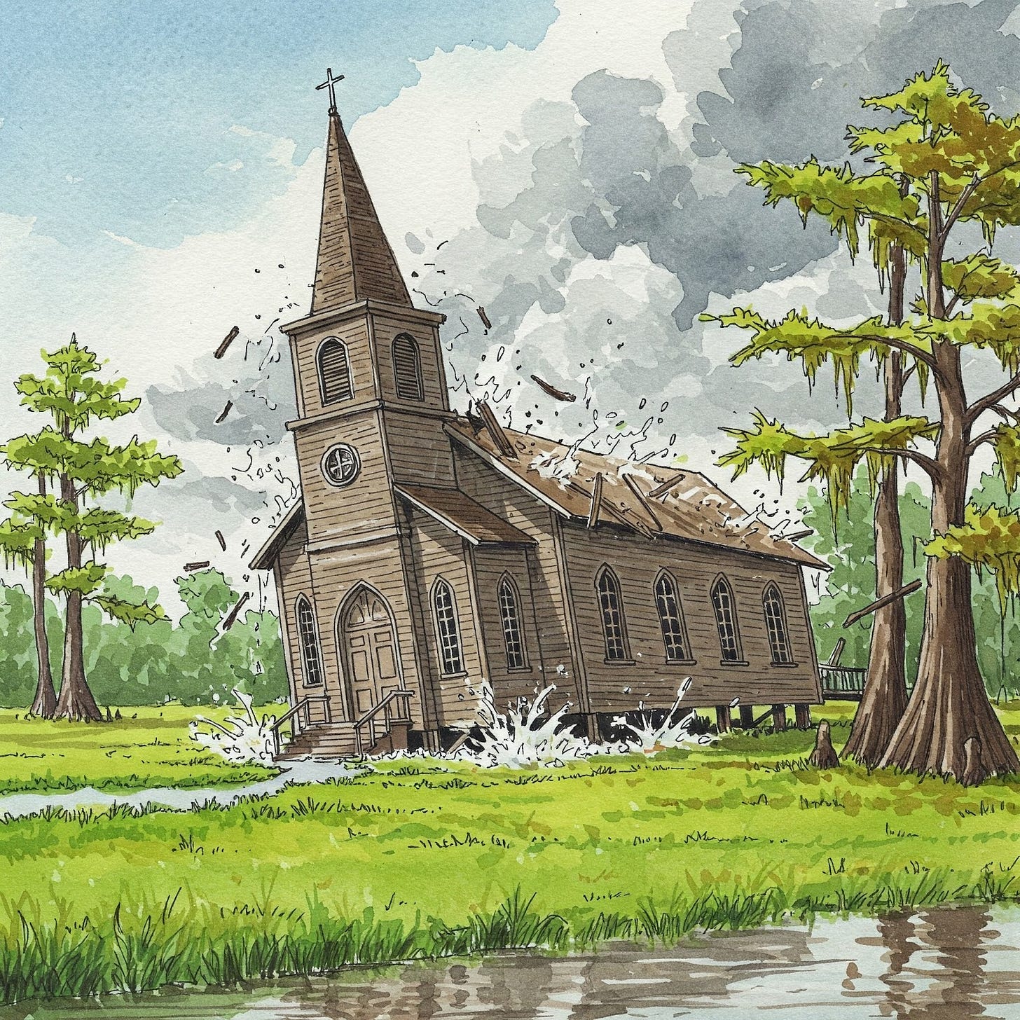 Wooden 1930's church in an earthquake in 1930 Louisiana.