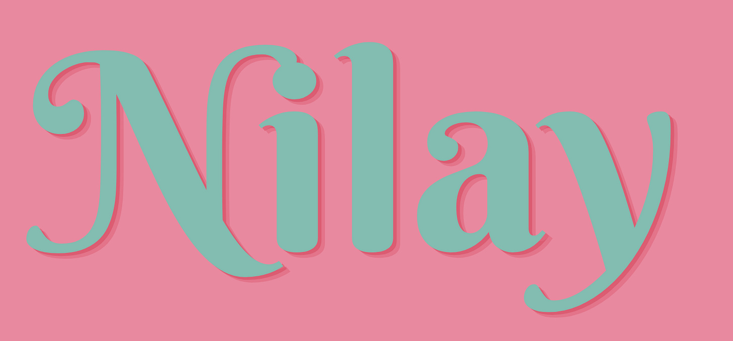Nilay, written in light blue text on a light pink background Nilay, written in light blue text on a light pink background