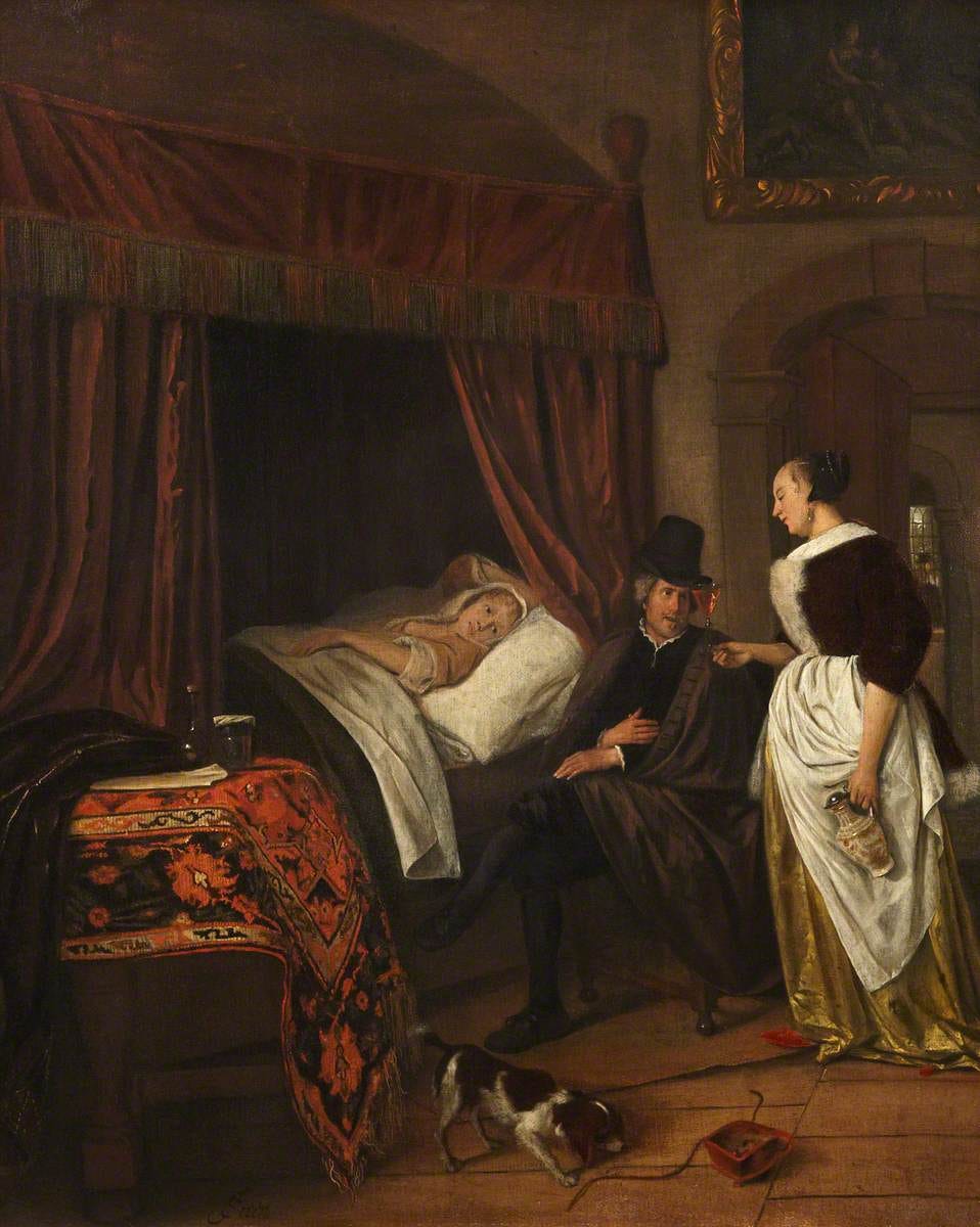 Doctor taking woman’s pulse