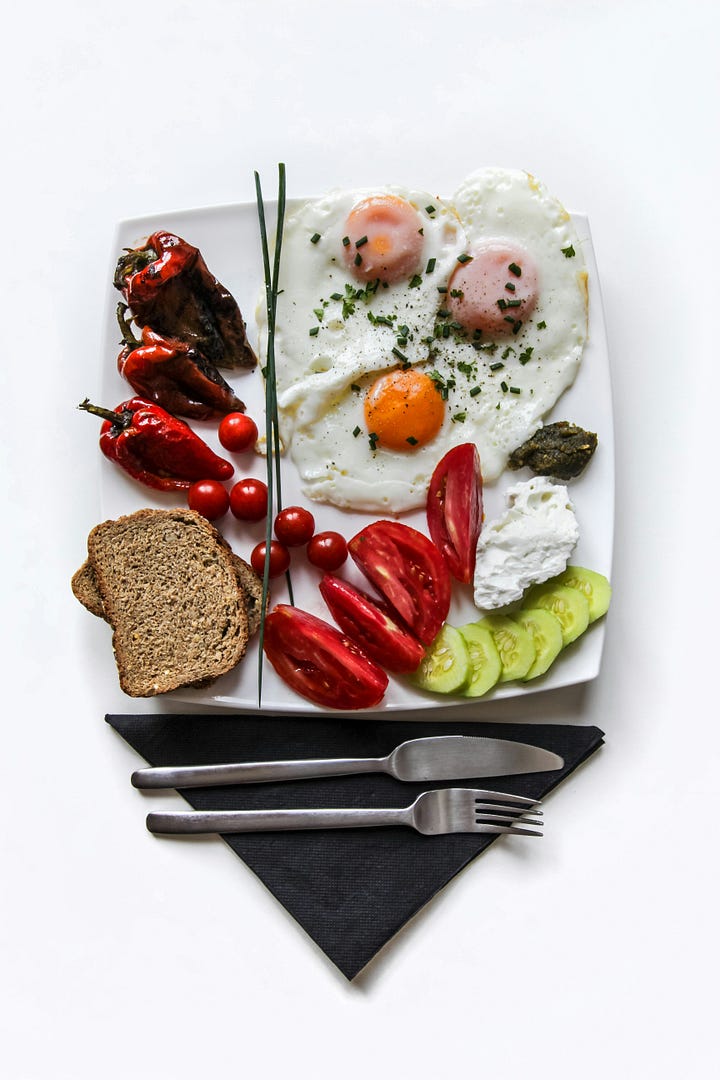 Fried Chicken and cucumber sandwich. Snack plate with veggies, eggs and bread. Photos by Yu Jinyang and Nordwood Themes via Unsplash.
