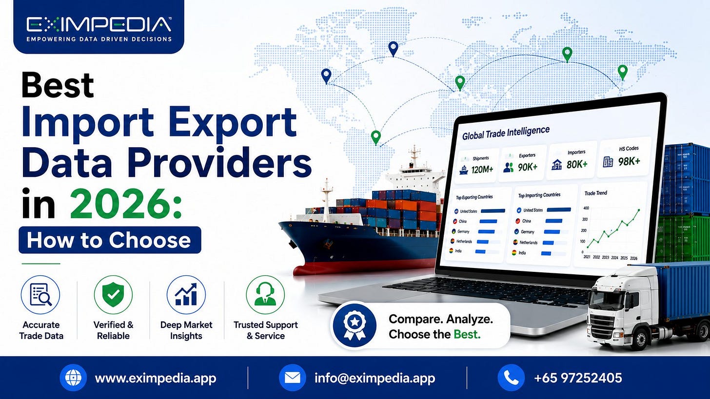 Best import export data provider 2026 comparison guide — features & coverage. Request a Free Demo at Eximpedia.app for verified trade data. Best import export data provider 2026 comparison guide — features & coverage. Request a Free Demo at Eximpedia.app for verified trade data.