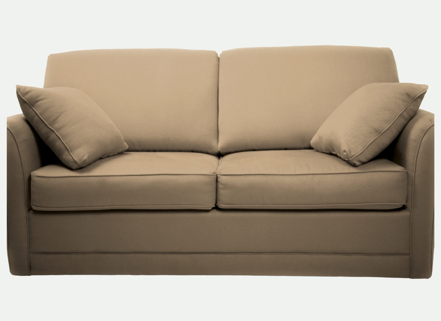 Beige couch similar to the couch Ross Geller and "Friends" tried to move up the stairs in one episode.