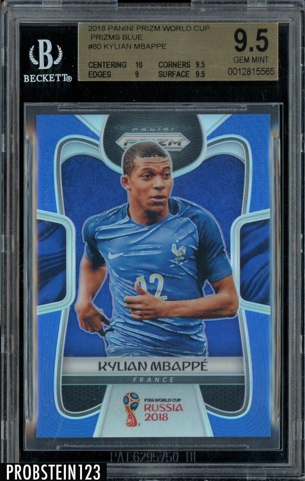2018 Panini Blue Prizm World Cup Soccer #80 Kylian Mbappe RC Rookie /199 BGS 9.5 - Picture 1 of 2