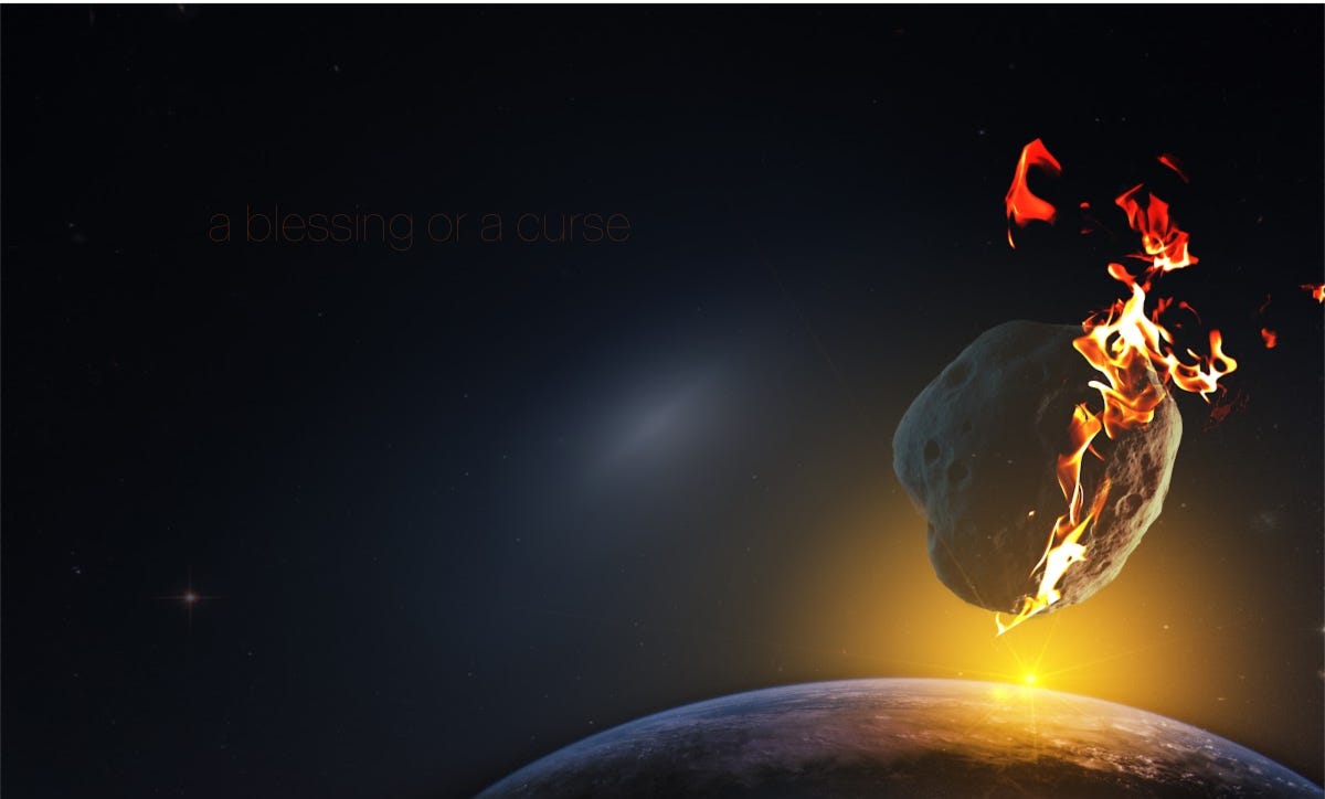 fiery asteroid heading for a celestial sphere