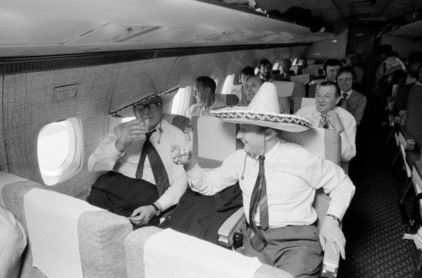 Liverpool chairman John Smith and director Sidney Reakes celebrate by wearing Sombreroes, watched by team manager Bob Paisley in the seat behind, on... Liverpool chairman John Smith and director Sidney Reakes celebrate by wearing Sombreroes, watched by team manager Bob Paisley in the seat behind, on...