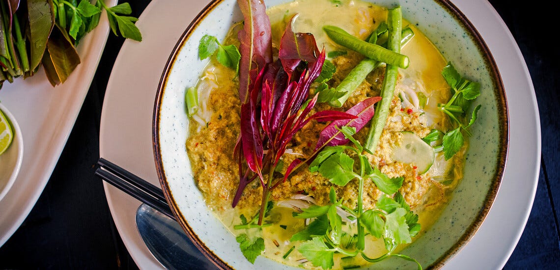 Nom Banh Chok Fermented Rice Noodles Are Cambodia in a Bowl Nom Banh Chok Fermented Rice Noodles Are Cambodia in a Bowl