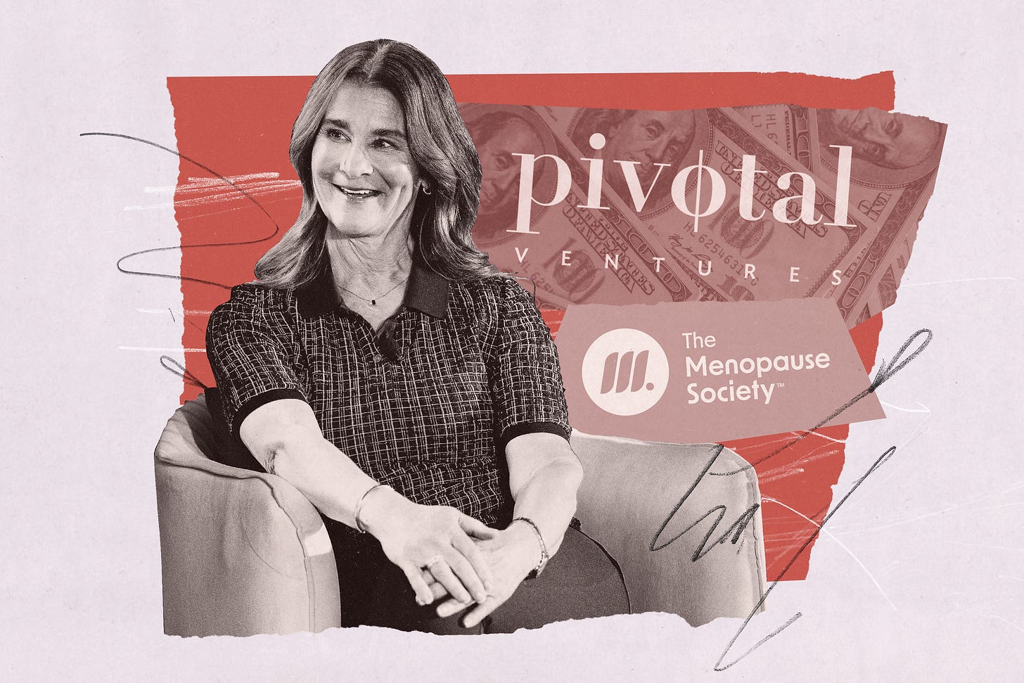 An illustration with a photo of Melinda French Gates and Pivotal and Menopause Society logos An illustration with a photo of Melinda French Gates and Pivotal and Menopause Society logos