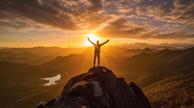A young person reaching the top of a mountain Goals and achievements concept photo composite Generative Ai | Premium AI-generated image A young person reaching the top of a mountain Goals and achievements concept photo composite Generative Ai | Premium AI-generated image