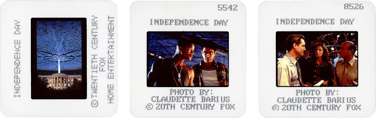 INDEPENDENCE DAY slides; left two photos by Claudette Barius, courtesy of 20th Century Fox INDEPENDENCE DAY slides; left two photos by Claudette Barius, courtesy of 20th Century Fox