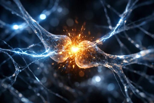 Close-up of neural synapses firing with bright light, suggesting the subconscious processing happening before conscious awareness Close-up of neural synapses firing with bright light, suggesting the subconscious processing happening before conscious awareness