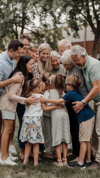 Big family happy and outdoor of a hug with parents grandparents and children with happiness ...