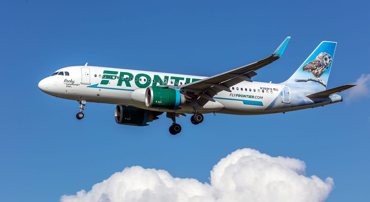 Frontier Airlines Airbus A320neo aircraft in flight