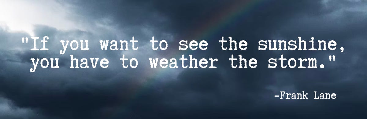 "If you want to see the sunshine, you have to weather the storm."