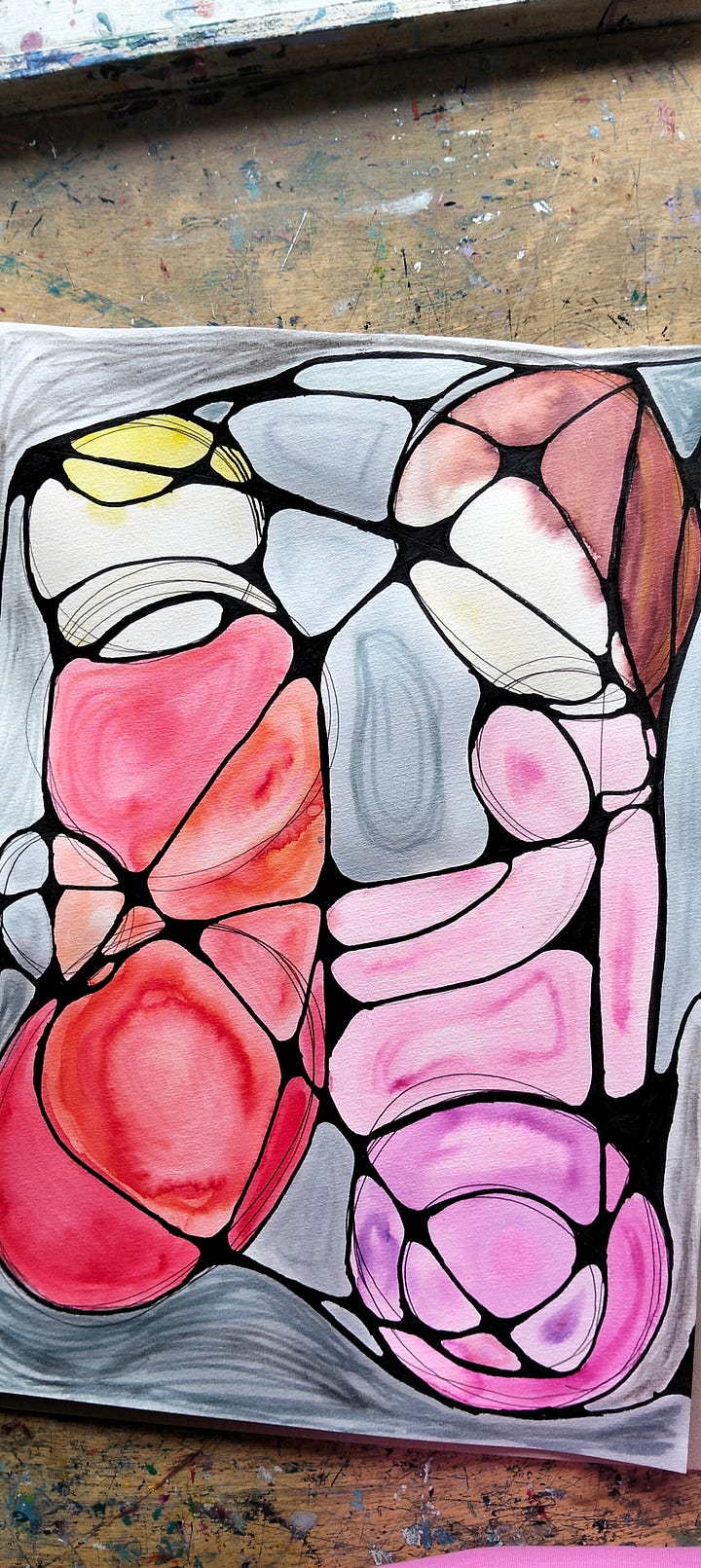 Colourful neurographic drawings featuring lines, and circles, displayed in an abstract way