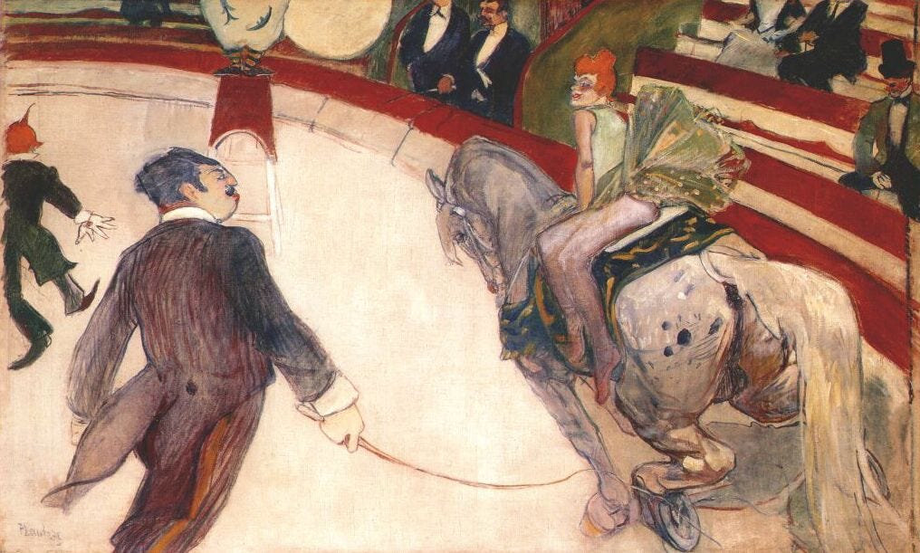 Toulouse Lautrec circus painting of a horse rider Toulouse Lautrec circus painting of a horse rider