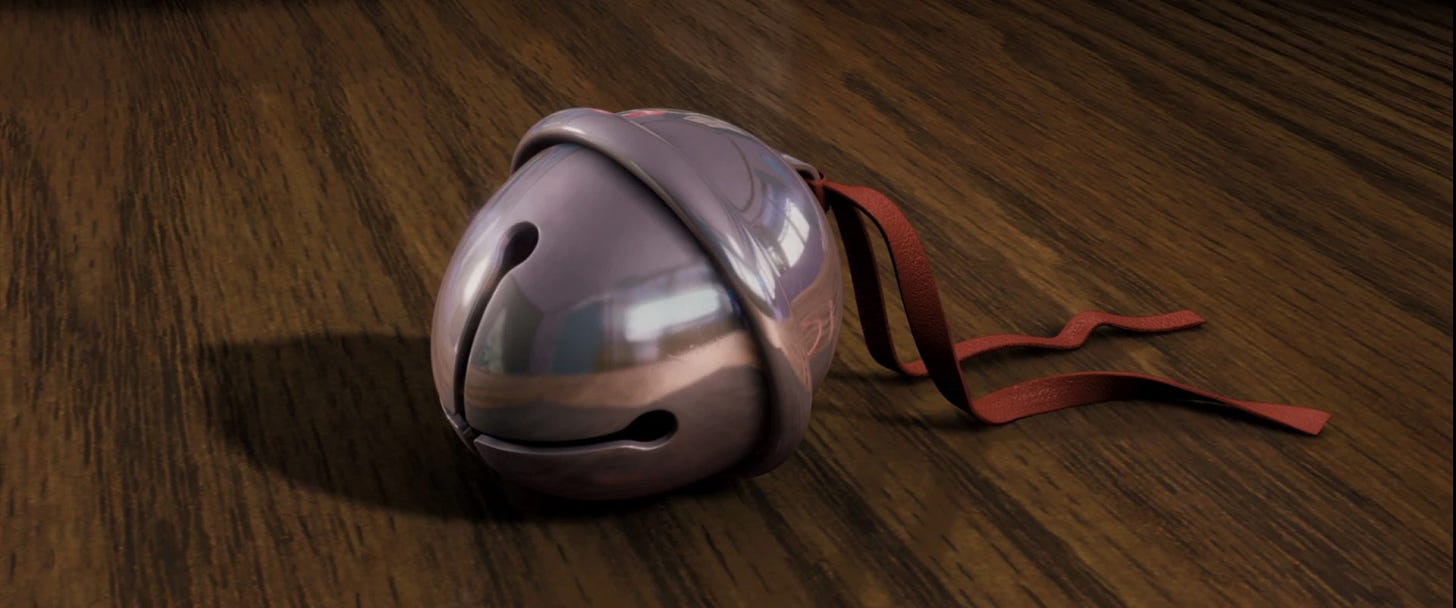 A close up of the bell from the end of The Polar Express.