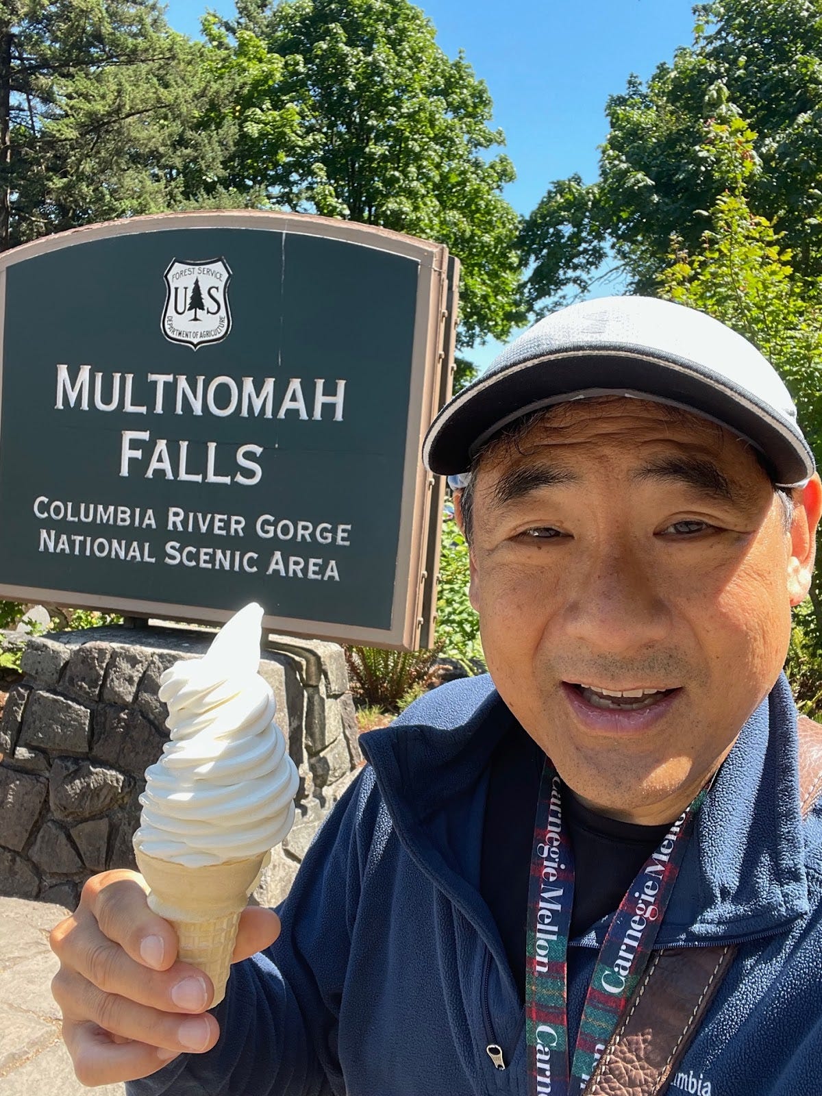 Stephen Pao with soft serve at Multnomah Falls Stephen Pao with soft serve at Multnomah Falls