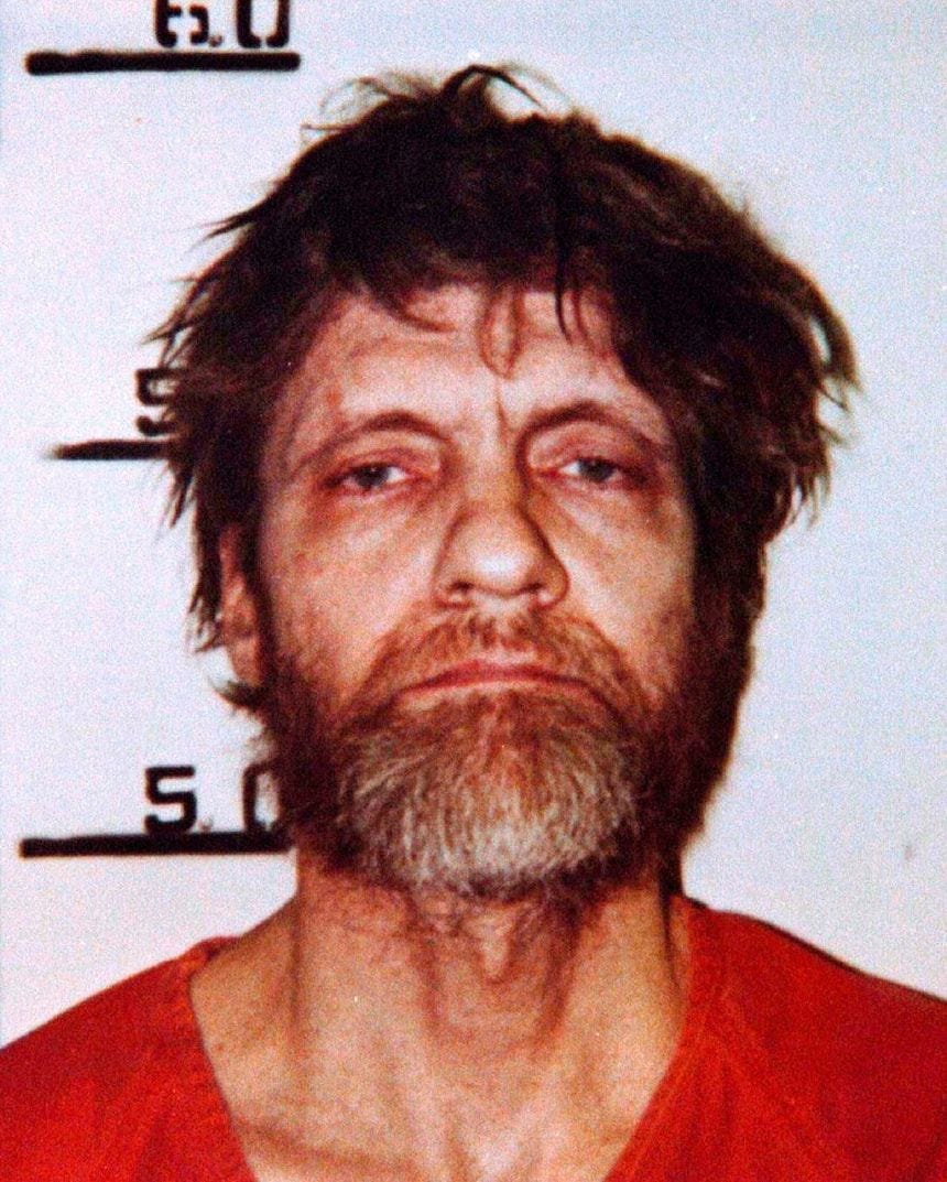 Photo of a booking mugshot of Ted Kaczynski Photo of a booking mugshot of Ted Kaczynski