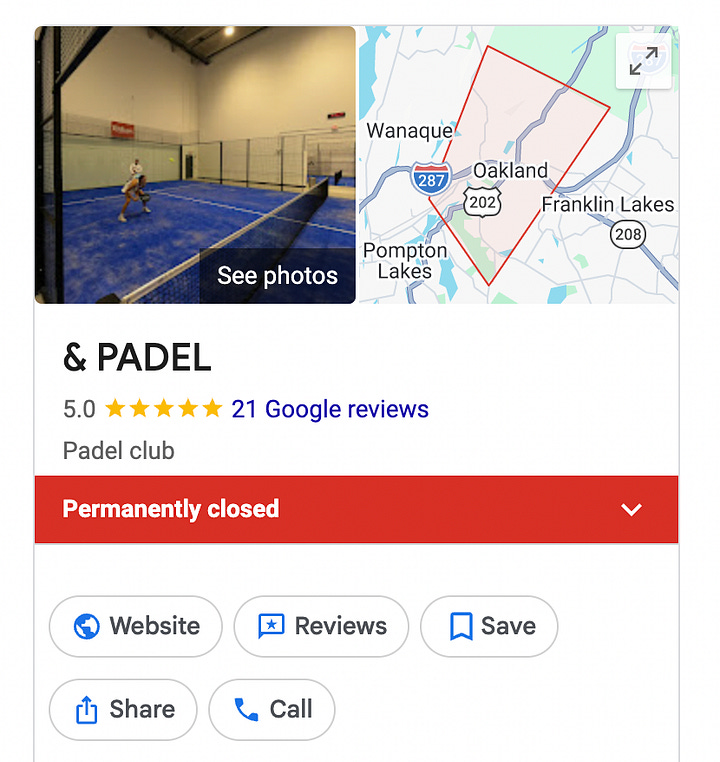 Images of U.S. padel clubs that have recently closed