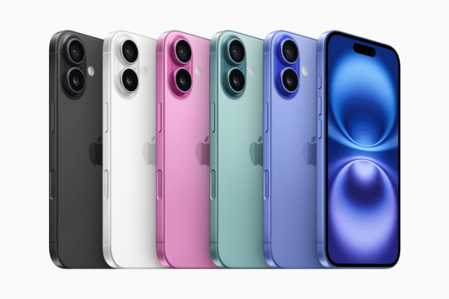 iPhone 16 and iPhone 16 Plus are available in five bold colors: black, white, pink, teal, and ultramarine. iPhone 16 and iPhone 16 Plus are available in five bold colors: black, white, pink, teal, and ultramarine.