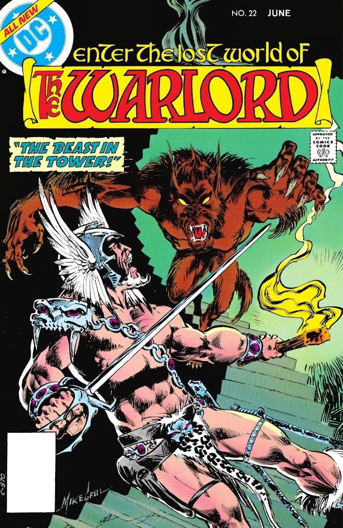 The cover to "The Warlord" #22 (Apr 4, 1979). Art by Mike Grell