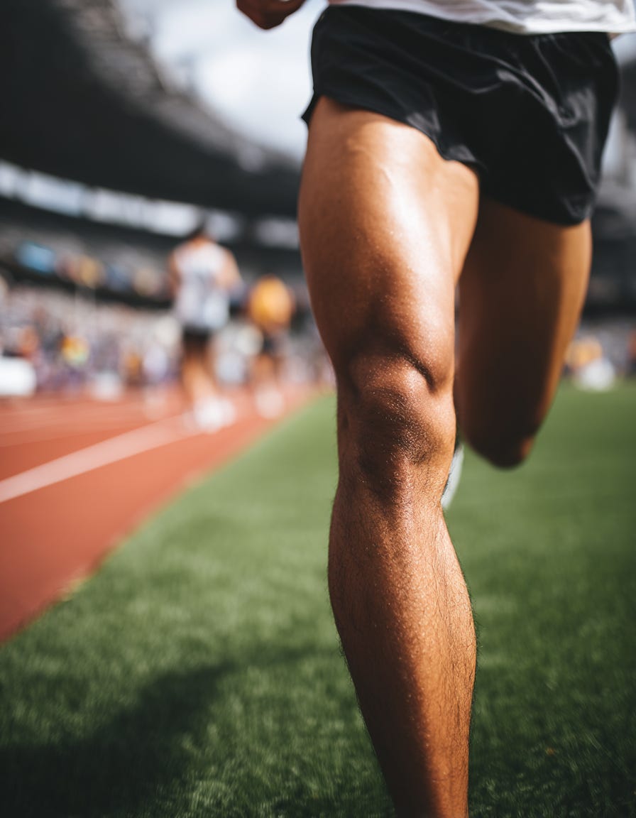 Leg and adductor muscle of man running. Leg and adductor muscle of man running.