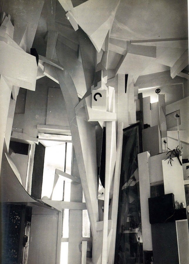 Kurt Schwitters, the Merzbau in his house in Hannover, photographed in 1933 Kurt Schwitters, the Merzbau in his house in Hannover, photographed in 1933