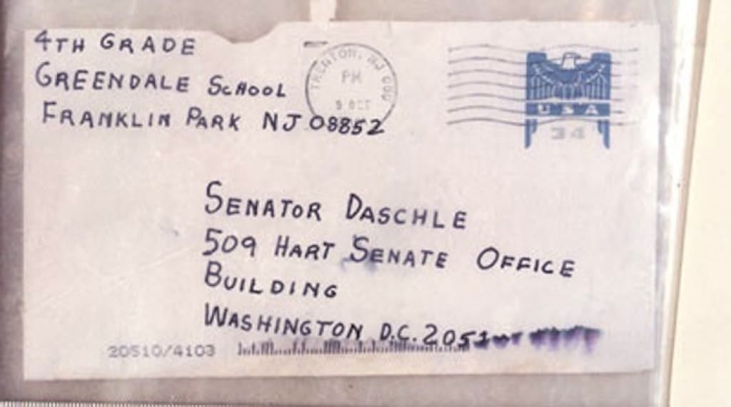 Letter sent to Senator Tom Daschle containing anthrax spores. Letter sent to Senator Tom Daschle containing anthrax spores.