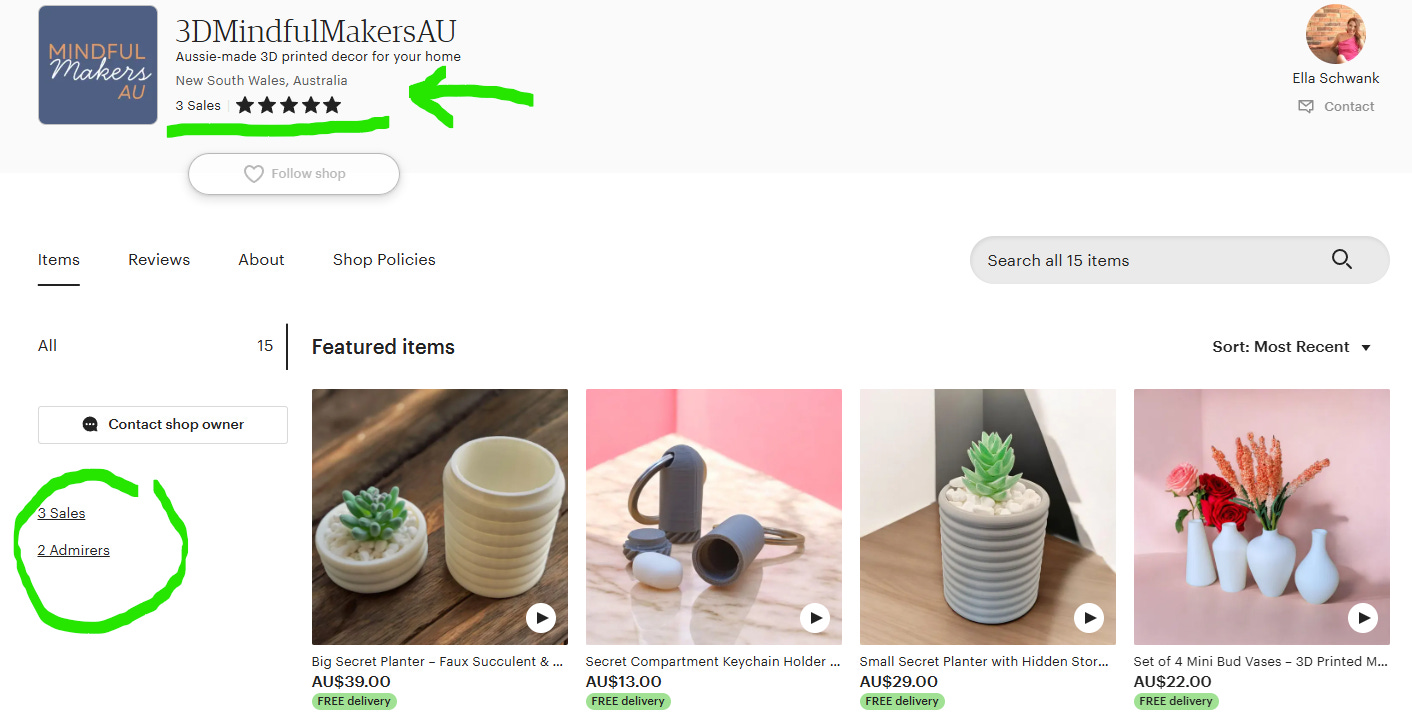Screenshot of my Etsy shop, 27/05/2025