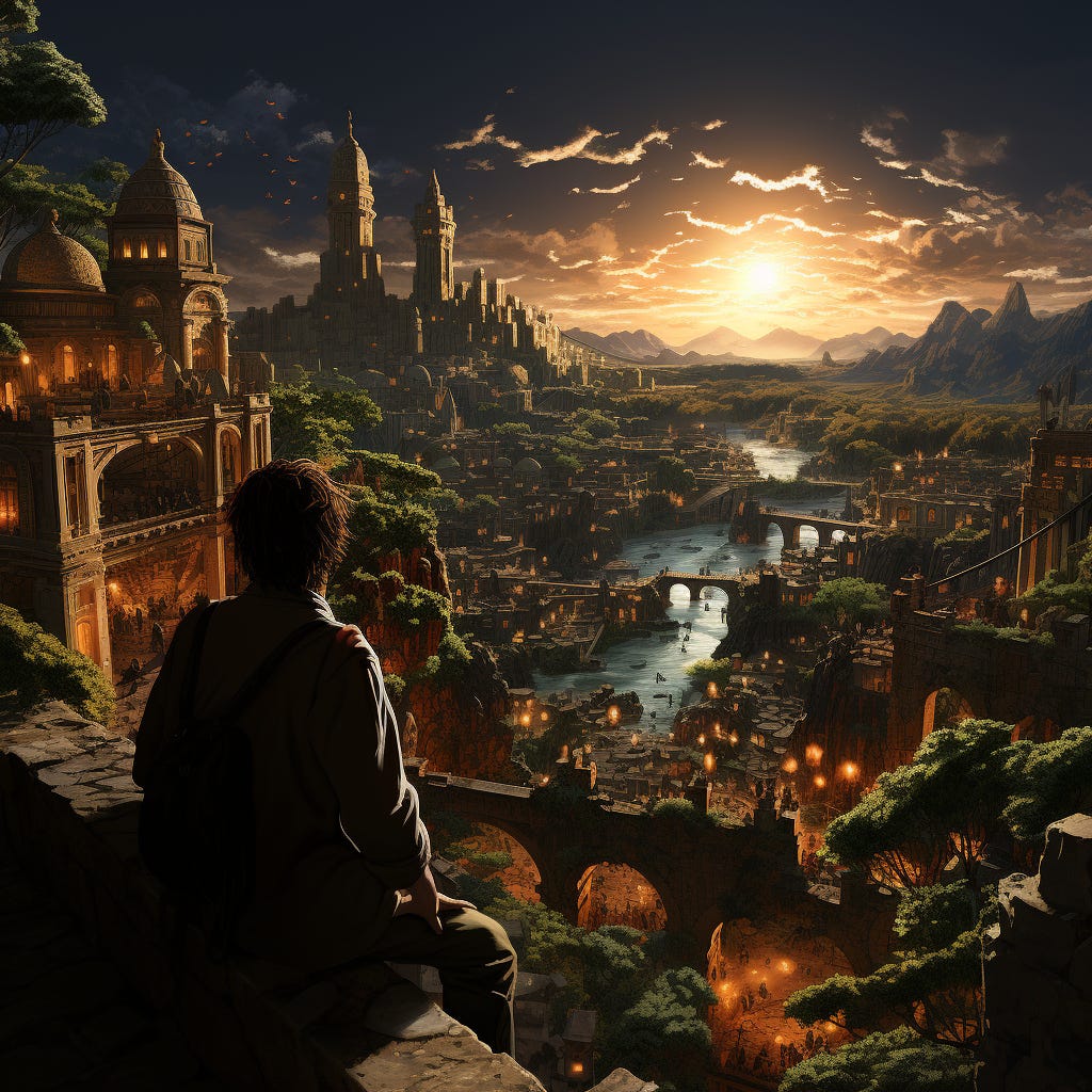 A traveler watching the rise and fall of empires
