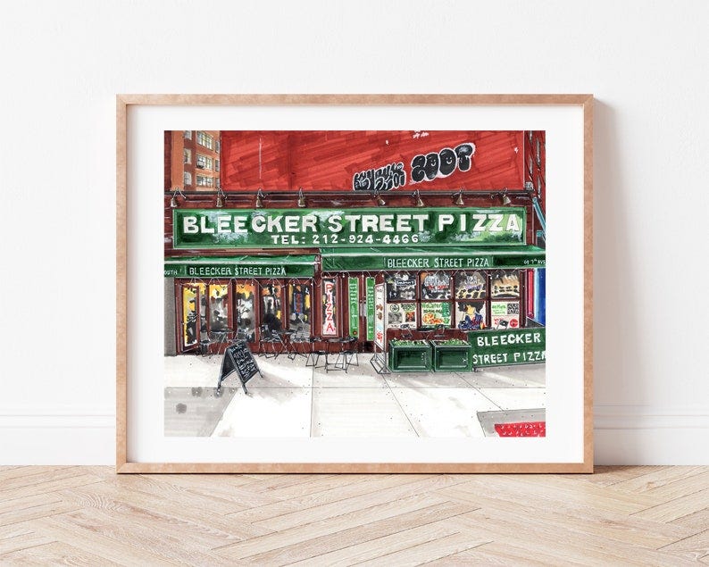 Premium Art Print Bleecker Street Pizza Nonna Maria West Village NYC Illustration Storefront Decor Wall Art Housewarming image 1