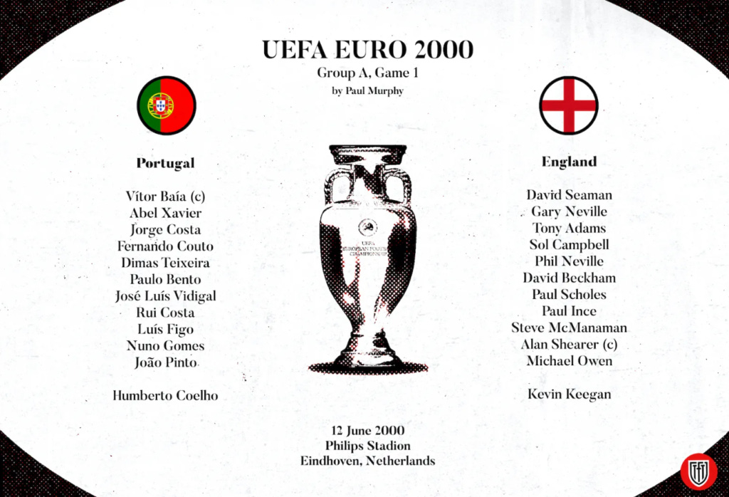 Alineación de Portugal vs Inglaterra en la Euro 2000.