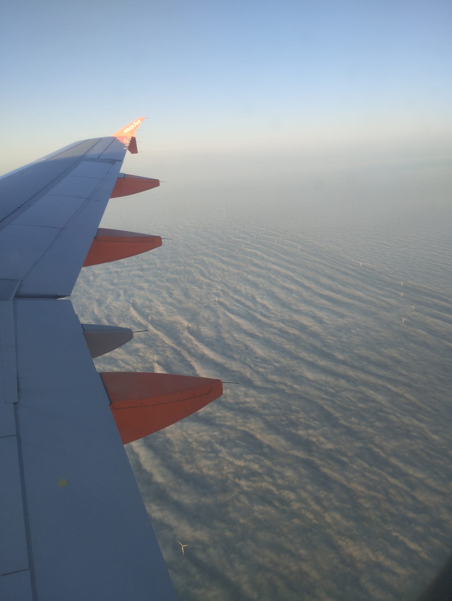 A wind farm viewed from an easyJet flight