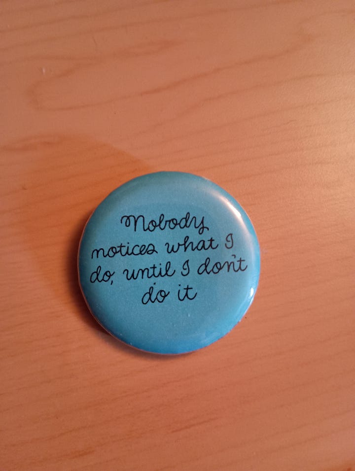 5 pins with various snarky sayings