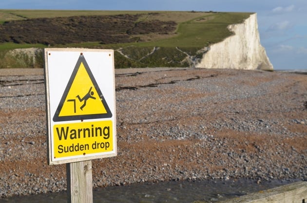 Warning sudden drop sign Warning sudden drop sign