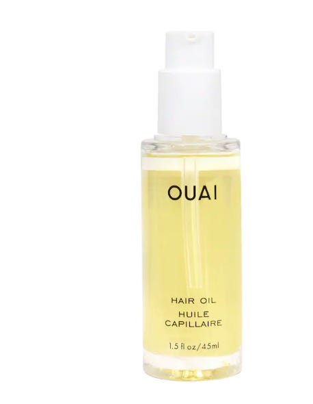 A side by side gallery showing Trader Joe's Hair Oil compared to Ouai Hair Oil 
