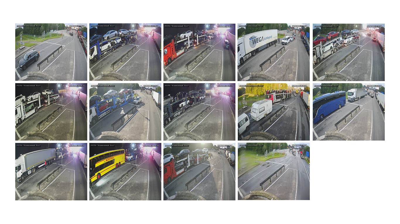 A collage of webcam captures, showing lorries at the border crossing