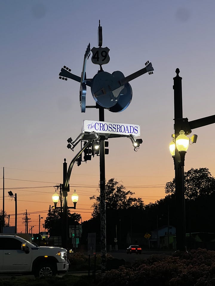 the intersection of hwys 49 and 61 in Clarksdale Mississippi which is the famed blues crossroads