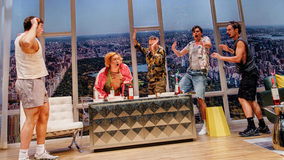 Five gay men back away from a Jonathan Adler credenza dramatically Five gay men back away from a Jonathan Adler credenza dramatically