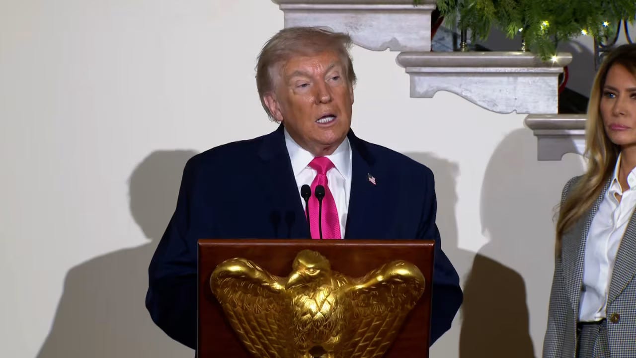 President Donald Trump speaks at the White House on Sunday, December 14, 2025. President Donald Trump speaks at the White House on Sunday, December 14, 2025.