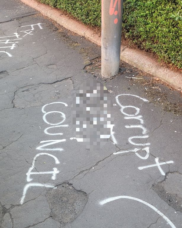 Graffiti criticising the state of the pavement was sprayed on Lochleven Road in Battlefield.